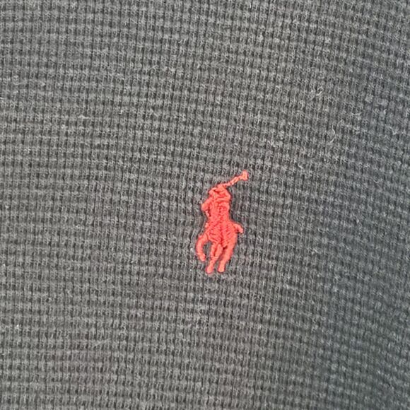 Polo Ralph Lauren Mens XL Waffle Thermal Black Pullover Shirt Red Pony Preppy - Picture 4 of 10